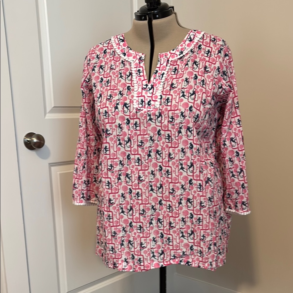 Talbots Pink and White Tunic with MONKEYS!  3X